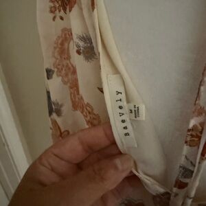 Women's Long Sleeve Floral Dress - Cream and Brown